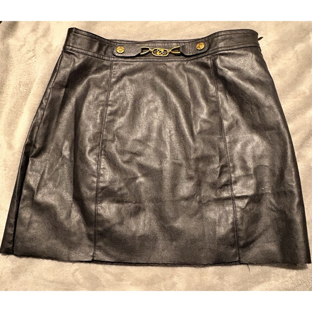 Studio Leather Mini Skirt Lined Black Gold Grommets For Belt Women's 6 M